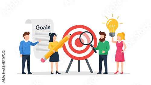 Dynamic business team collaborating to set clear goals, develop effective strategies, brainstorm innovative ideas, and achieve project success with shared vision