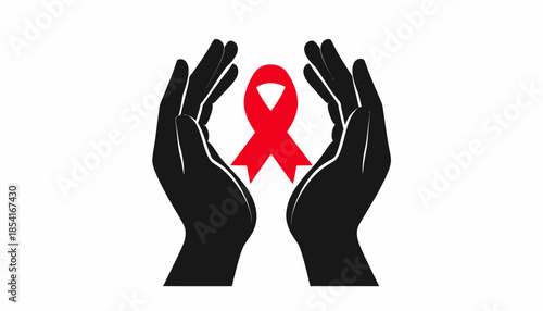 World AIDS Day concept with red ribbon and hands illustration.