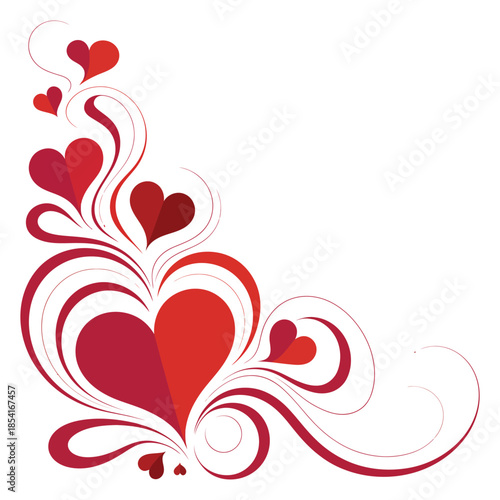 Heart Swirls Design Romantic Decoration with Red Hearts and Elegant Flourishes Corner Ornament Love Theme Vector Illustration Wedding Invitation Artwork