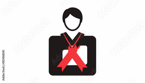Icon of a person wearing a ribbon and name tag for an event.