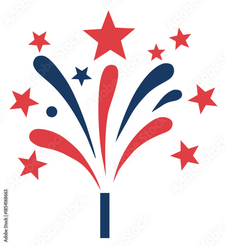 Patriotic Fireworks Icon, Red White and Blue Vector Illustration, Flat Style for Independence Day Design, fourth of july fireworks