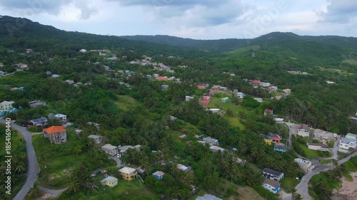 Bathsheba Beach aerial view including mushroom rock in village of Bathsheba, Saint Joseph, Barbados. 