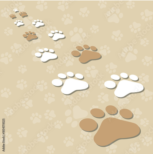 Paw Prints Background. Cute pets and Dogs pets paw print isolated on white background.