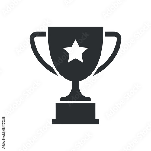 a simple black and white illustration of a trophy with handles and a star design representing achievement and success high quality