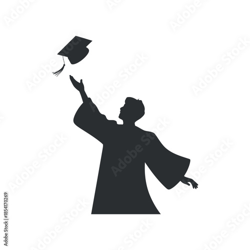a silhouetted depiction of a graduate celebrating their academic achievement by tossing their mortarboard cap into the air with joy