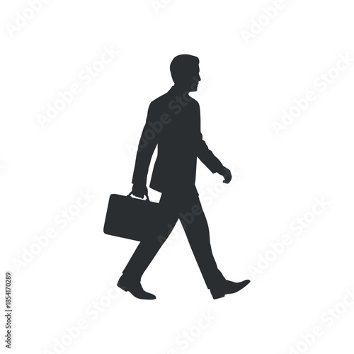 a silhouette of a businessman walking forward with a briefcase in hand suggesting movement and professional life high quality detailed modern