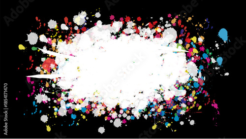 Vector Colorful Acrylic Paint Splatter Blob on Black Background.