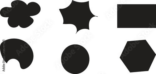 Collection of six black geometric and organic shapes