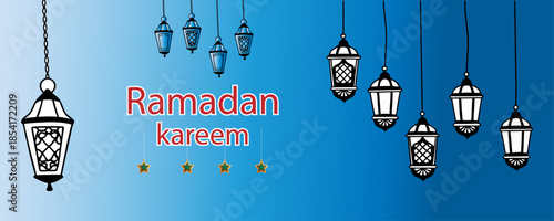 Ramadan Kareem design with lantern silhouettes—traditional Islamic Lamps