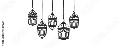 Islamic Lantern Silhouette Set – Ramadan Hanging Lamp Vector