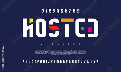 Colourful abstract digital technology logo font alphabet. Minimal modern urban fonts for logo, brand etc. Typography typeface uppercase lowercase and number. vector illustration