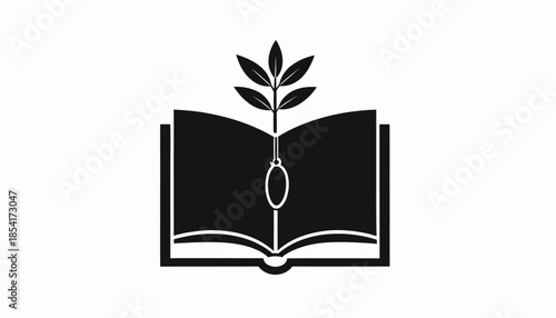 Illustration of an open book with a plant growing out of it, symbolizing knowledge and growth.