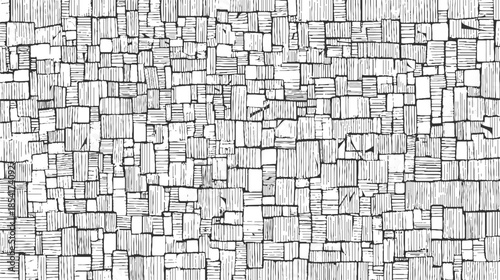 Black and white hand drawn irregular grid pattern with varied line density abstract background