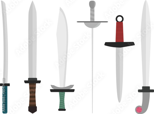 Flat design collection of various sword types swords