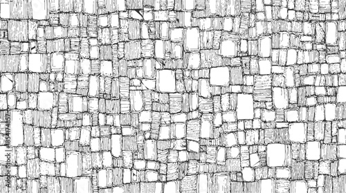 Black and white hand drawn irregular stone wall pattern texture background