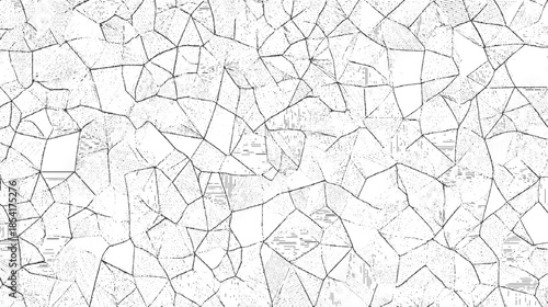 Black and white abstract geometric pattern with irregular polygonal shapes and hatching