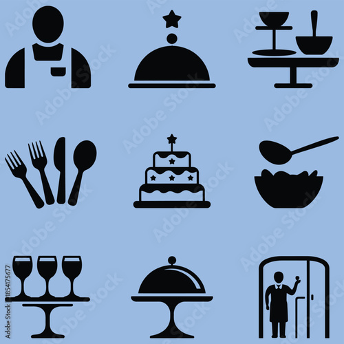 Restaurant service, fine dining, hospitality waiter, catering food, hotel butler, serving tray, dinner menu, cloche dish, wine glass, luxury meal