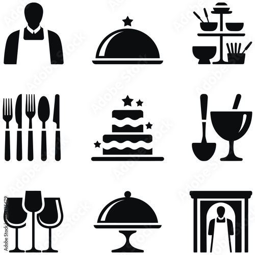 Restaurant service, fine dining, hospitality waiter, catering food, hotel butler, serving tray, dinner menu, cloche dish, wine glass, luxury meal
