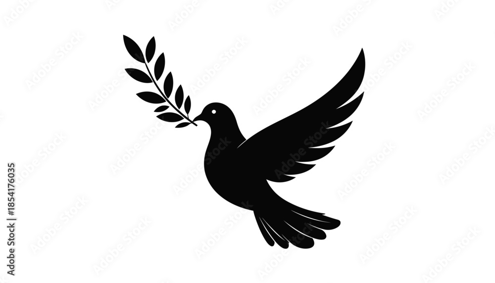Fototapeta premium Dove of peace flying with an olive branch in its beak, symbolizing hope and harmony.
