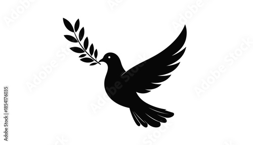 Dove of peace flying with an olive branch in its beak, symbolizing hope and harmony.