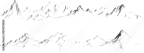 Black and white of jagged mountain peaks and ranges