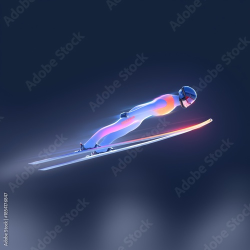ski jumping banner. ski jumping dynamic wallpaper with colorful light trails on a dark background
