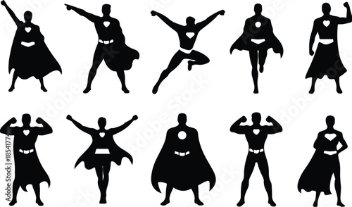 Faceless Superhero Icon Set Dynamic Triumphant Cartoon Hero Icons – Top Collection