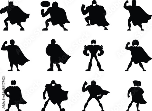 Faceless Superhero Icon Set Dynamic Triumphant Cartoon Hero Icons – Top Collection