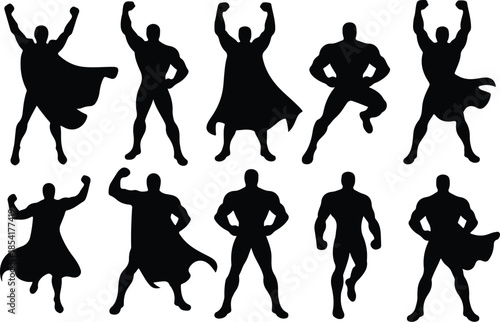 Faceless Superhero Icon Set Dynamic Triumphant Cartoon Hero Icons – Top Collection