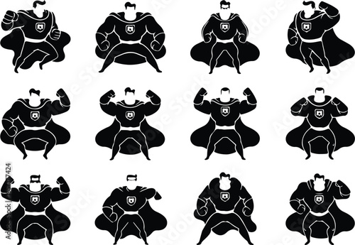 Faceless Superhero Icon Set Dynamic Triumphant Cartoon Hero Icons – Top Collection