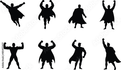 Faceless Superhero Icon Set Dynamic Triumphant Cartoon Hero Icons – Top Collection