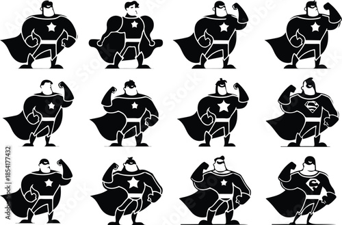 Faceless Superhero Icon Set Dynamic Triumphant Cartoon Hero Icons – Top Collection