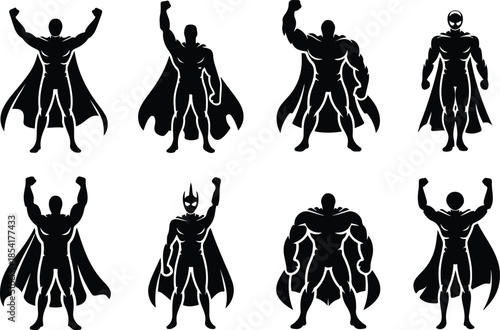Faceless Superhero Icon Set Dynamic Triumphant Cartoon Hero Icons – Top Collection