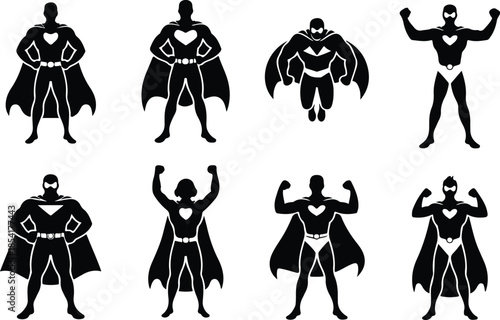 Faceless Superhero Icon Set Dynamic Triumphant Cartoon Hero Icons – Top Collection