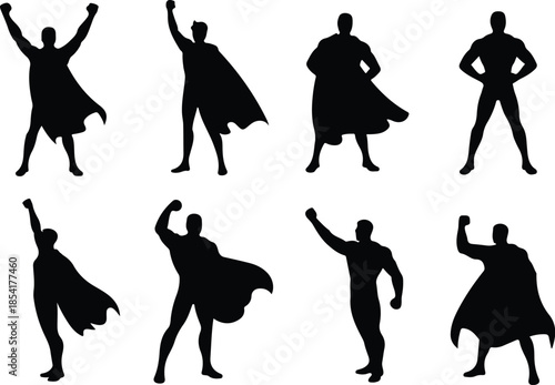 Faceless Superhero Icon Set Dynamic Triumphant Cartoon Hero Icons – Top Collection