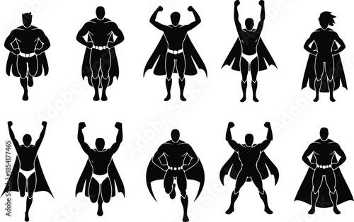 Faceless Superhero Icon Set Dynamic Triumphant Cartoon Hero Icons – Top Collection