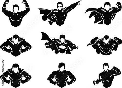 Faceless Superhero Icon Set Dynamic Triumphant Cartoon Hero Icons – Top Collection