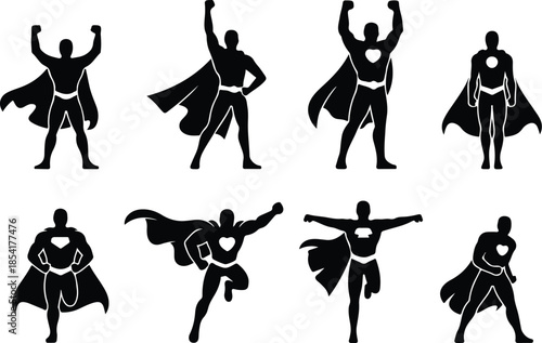 Faceless Superhero Icon Set Dynamic Triumphant Cartoon Hero Icons – Top Collection