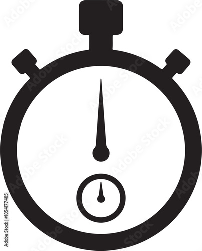 Black silhouette of a stopwatch representing time measurement speed accuracy and performance tracking also transparent background