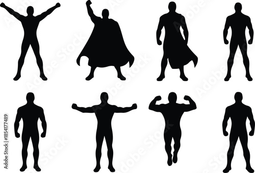 Faceless Superhero Icon Set Dynamic Triumphant Cartoon Hero Icons – Top Collection