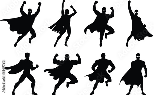 Faceless Superhero Icon Set Dynamic Triumphant Cartoon Hero Icons – Top Collection