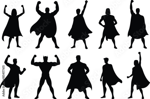 Faceless Superhero Icon Set Dynamic Triumphant Cartoon Hero Icons – Top Collection