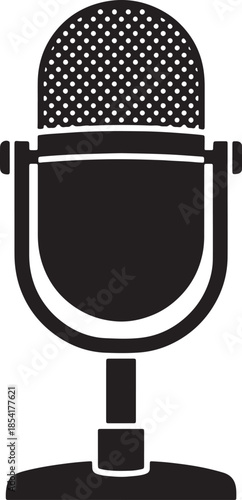 Retro microphone silhouette on a stand, music, broadcasting, podcasting, and performance with a classic studio aesthetic also transparent background