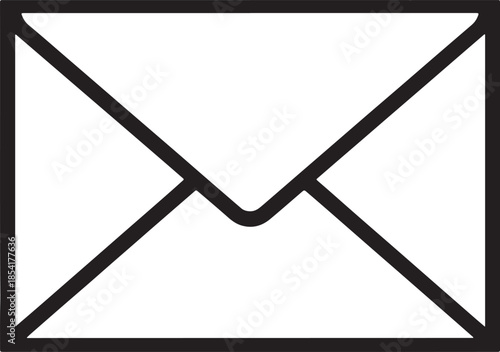 Simple black outline of a closed envelope representing mail communication and correspondence on a clean white background also transparent background