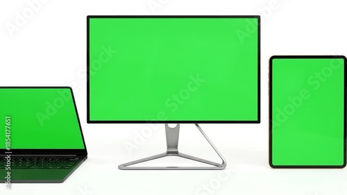 Different electronic devices with green screen