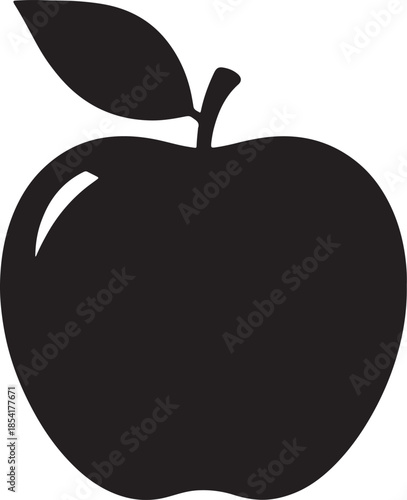 Simple black silhouette of a ripe apple with a single leaf attached to its stem a universally recognized symbol of fruit and healthy eating also transparent background