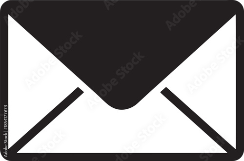 Simple black silhouette of an envelope, representing mail, communication, correspondence, and email with a clear iconic also transparent background