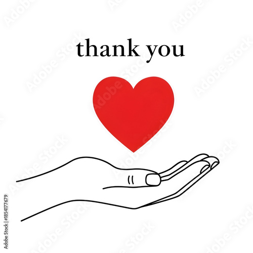 Heartfelt gratitude with hand and red heart