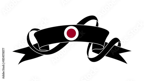 Black ribbon banner with red circle emblem