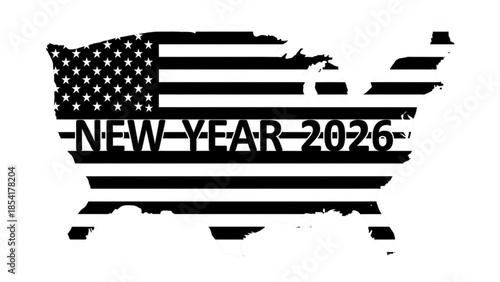 American flag map with new year 2026 text in black